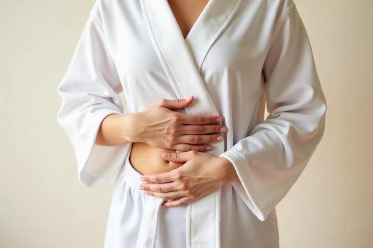 Woman pinching her stomach